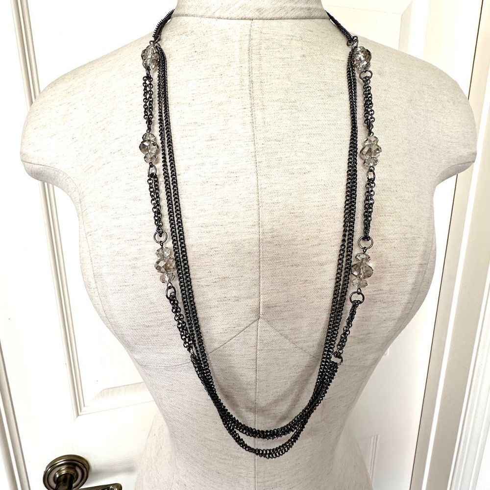 Long grey chain crystal necklace